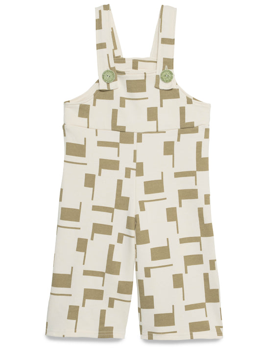 Peto oversize de algodón en beige con estampado verde oliva