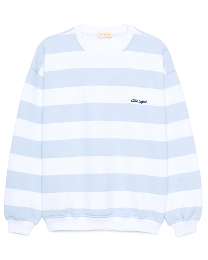 Sweatshirt Branca Riscas Azul Ciano