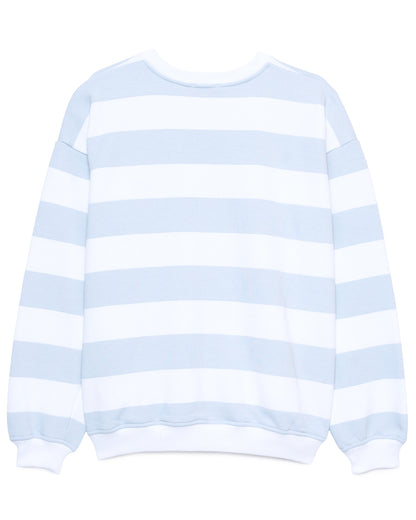 Sweatshirt Branca Riscas Azul Ciano
