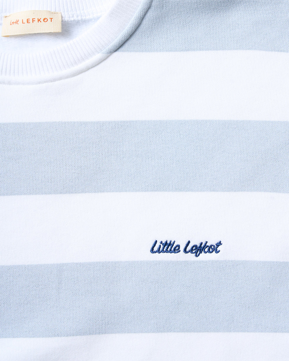 Sweatshirt Branca Riscas Azul Ciano