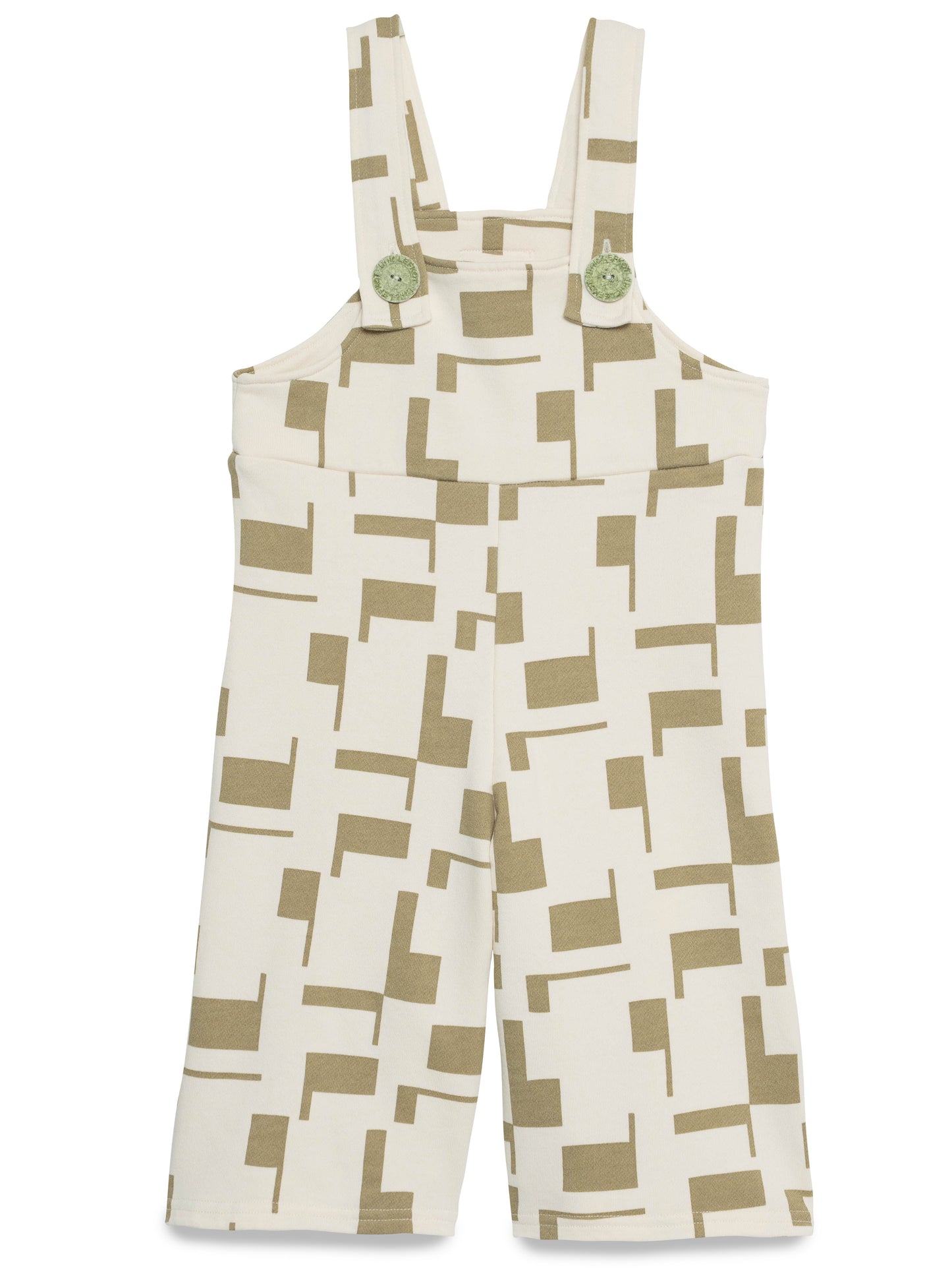 Jardineiras Oversize em Algodão – Bege com Padrão Verde Oliva