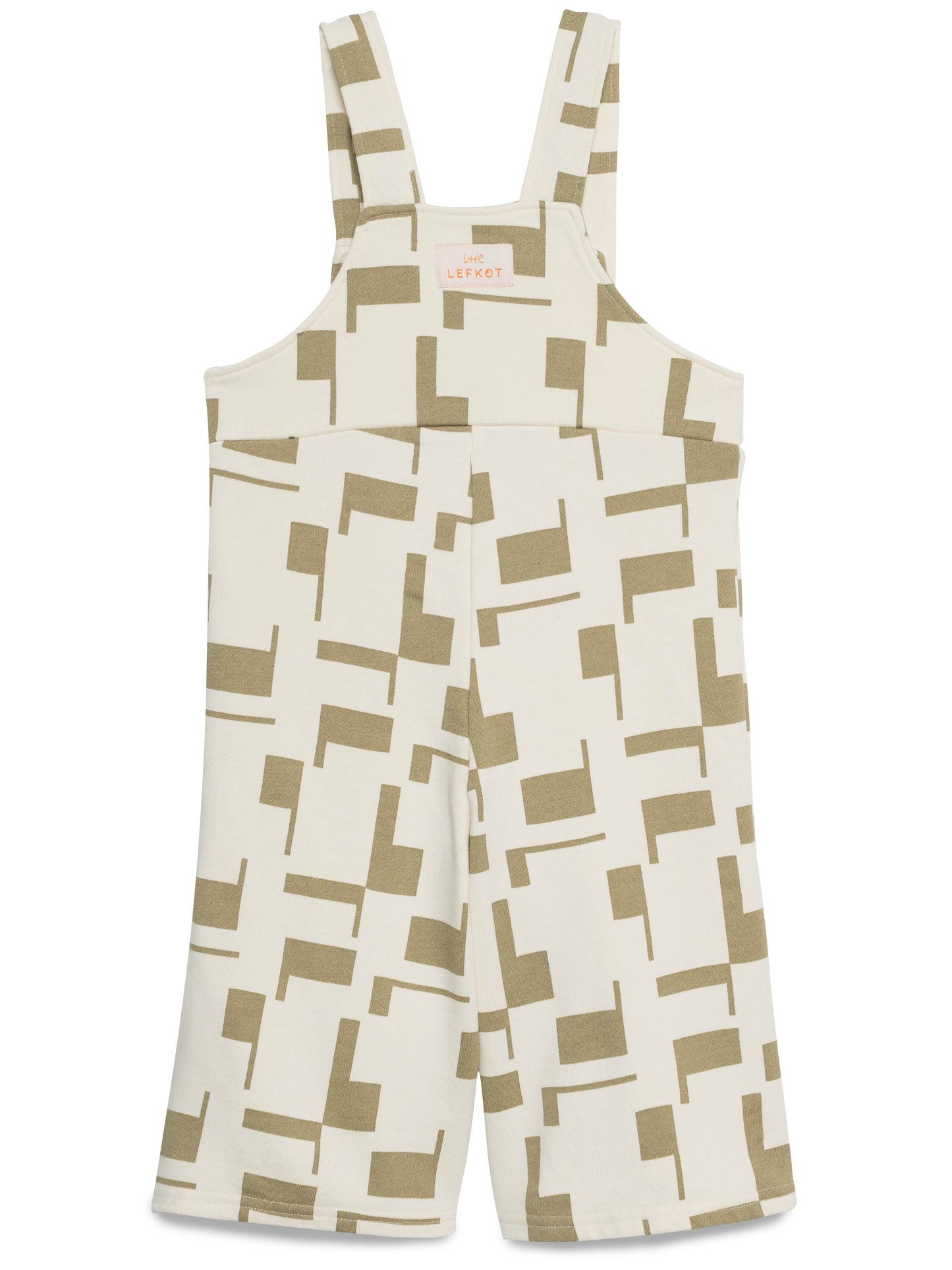 Jardineiras Oversize em Algodão – Bege com Padrão Verde Oliva