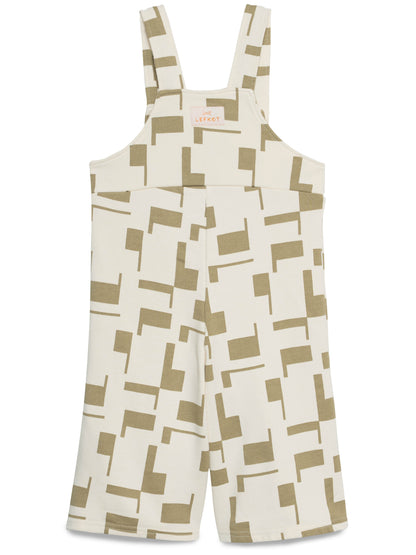 Jardineiras Oversize em Algodão – Bege com Padrão Verde Oliva