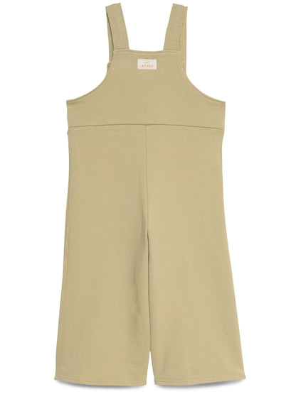 Jardineiras Oversize em Algodão – Verde Oliva com Botões Rosa