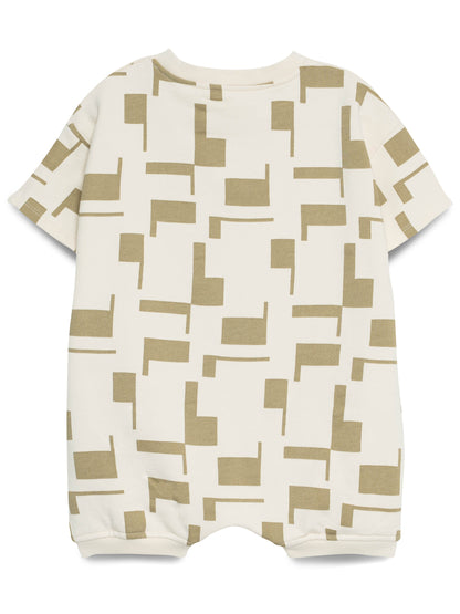 Babygrow Oversize em Algodão – Bege com Padrão Verde Oliva