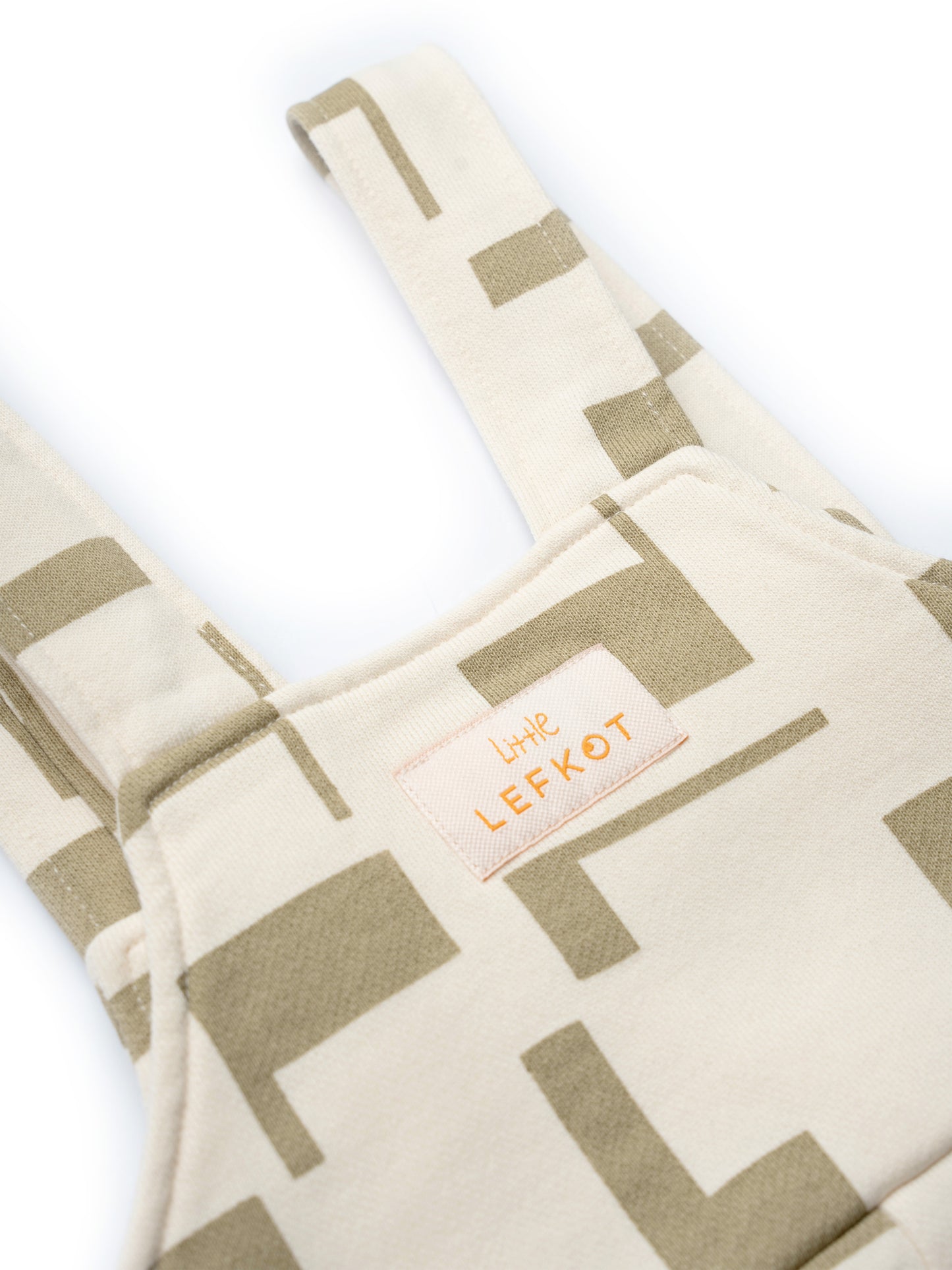 Jardineiras Oversize em Algodão – Bege com Padrão Verde Oliva