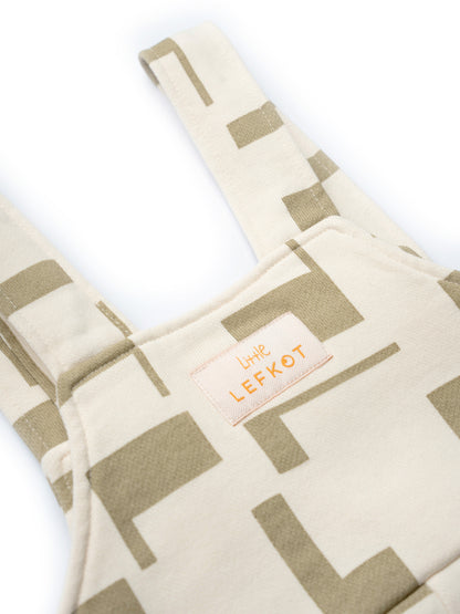 Jardineiras Oversize em Algodão – Bege com Padrão Verde Oliva