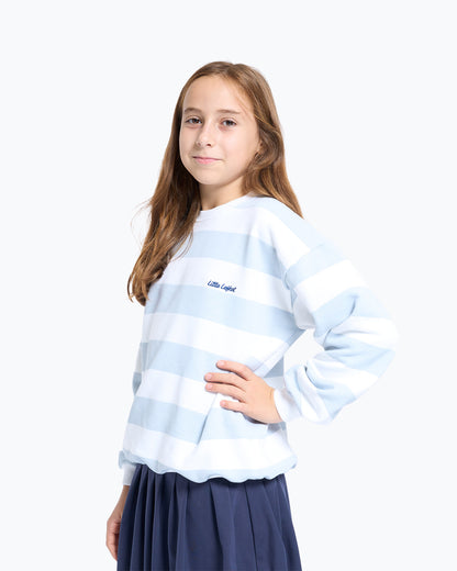 Sweatshirt Branca Riscas Azul Ciano