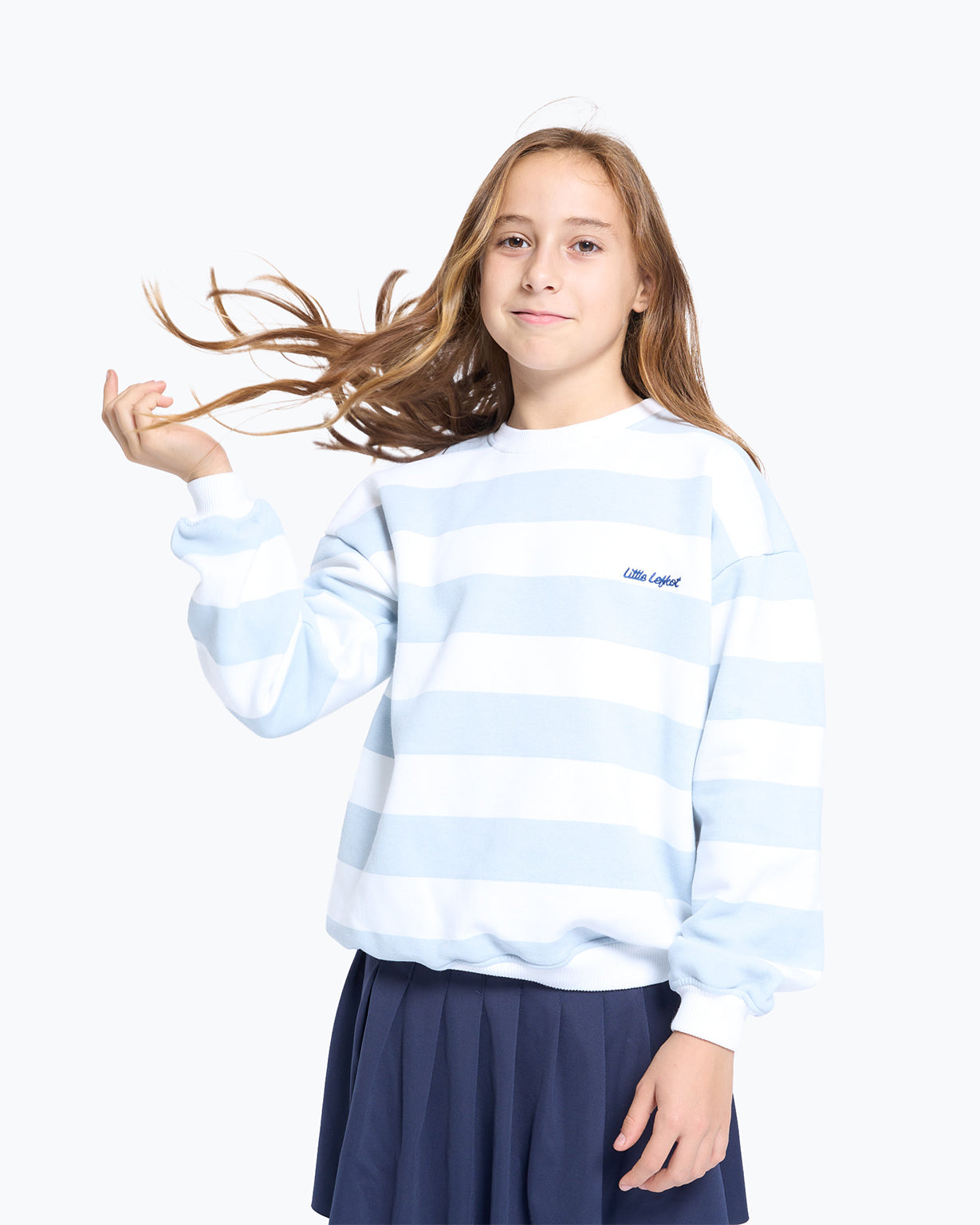 Sweatshirt Branca Riscas Azul Ciano