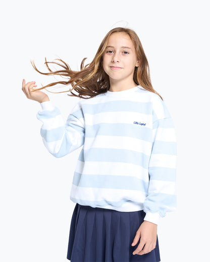 Sweatshirt Branca Riscas Azul Ciano