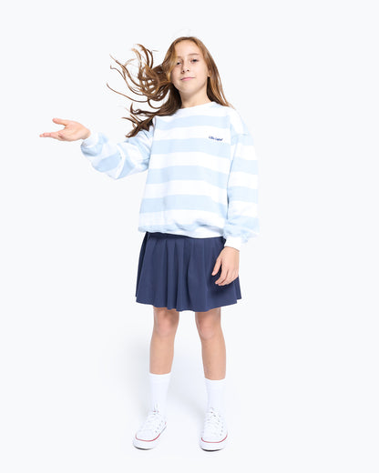 Sweatshirt Branca Riscas Azul Ciano