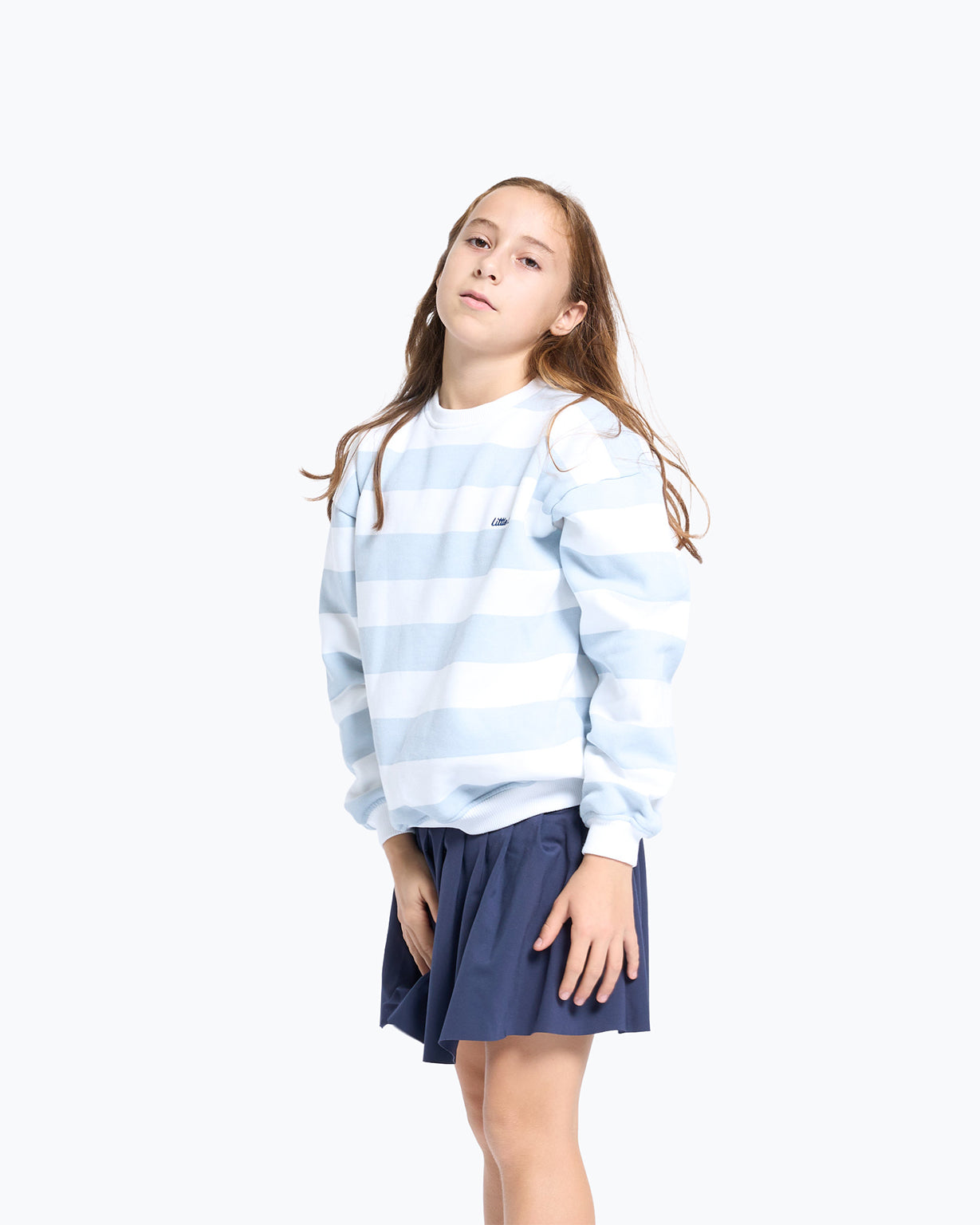 Sweatshirt Branca Riscas Azul Ciano