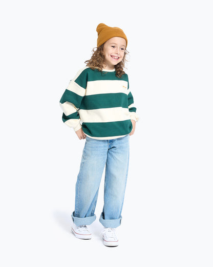 Sweatshirt Bege com Riscas Verdes